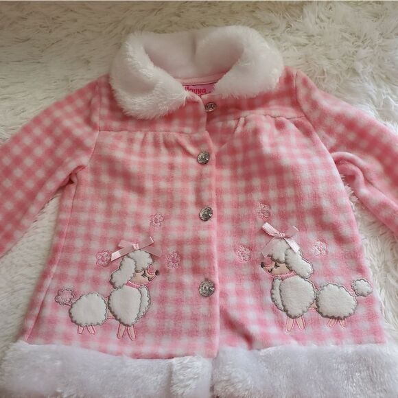 Young Heart Pink and White Checkered Fleece Puppy Jacket Sz 18M - Picture 8 of 9
